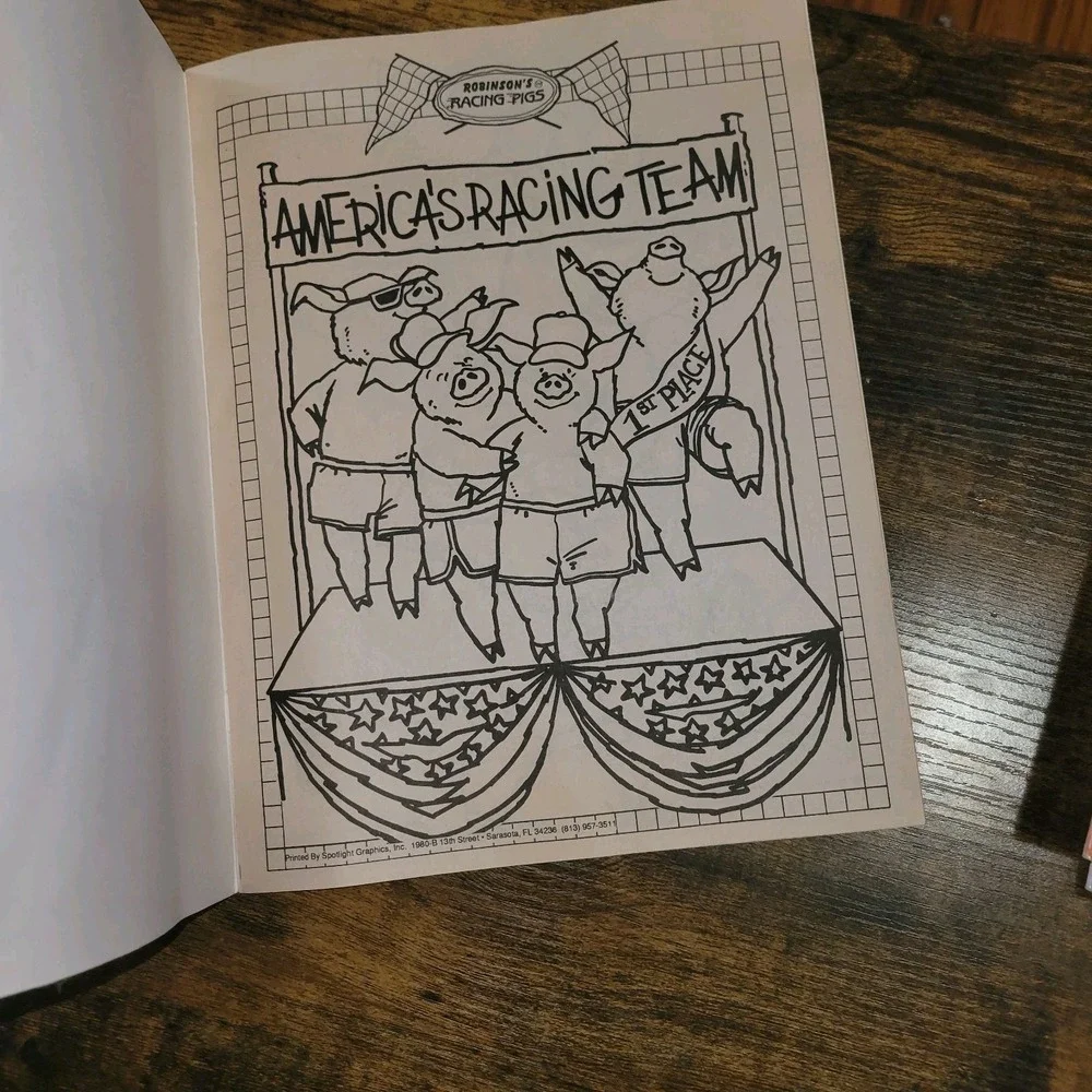 Vintage 1980s Robinson's Racing Pigs‎ Coloring Book Florida State Fair